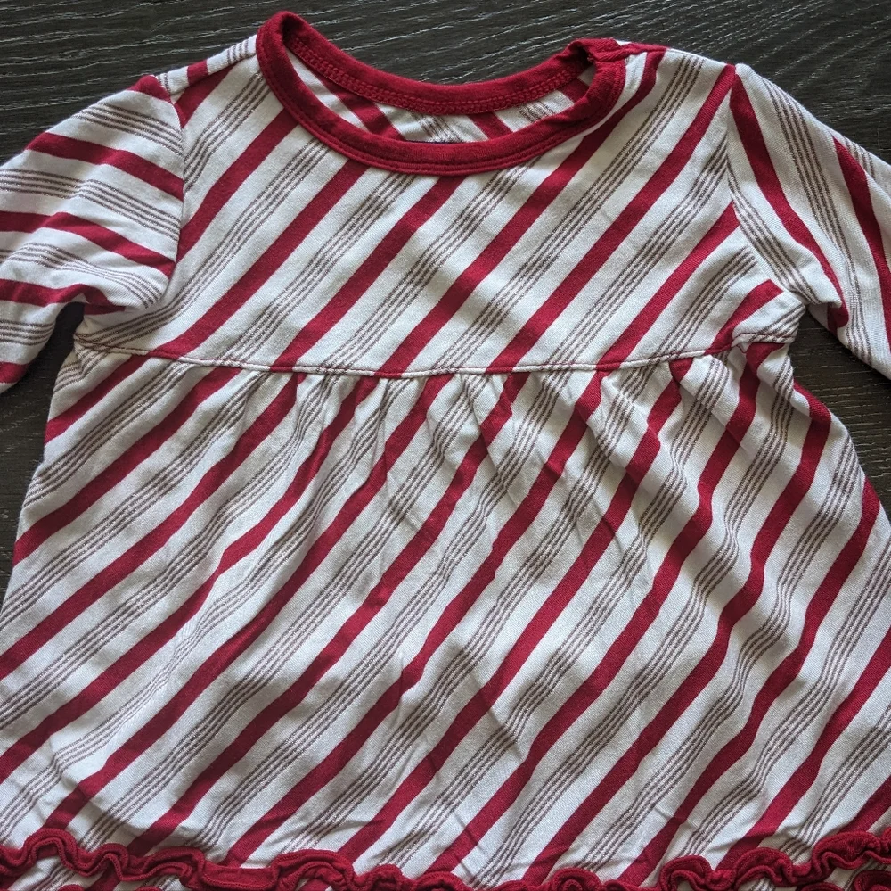 Kickee Pants Babydoll Outfit Set Rose Gold Candy Cane Stripe Size 18-24 Months